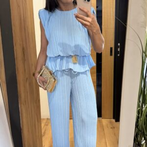 Plisowany komplet damski – styl i wygoda w eleganckim wydaniu ✨ kolor niebieski