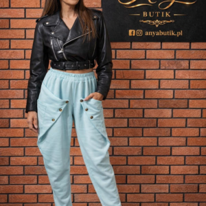 Damskie spodnie dresowe z wysokim stanem Baggy Cargo