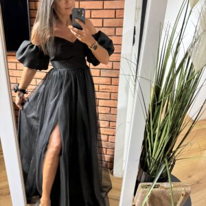 Sukienka maxi z rękawami tiulowa czarna